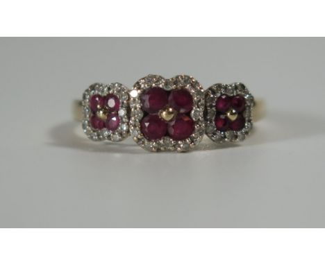 A 9ct Gold, Ruby and Diamond Ring, 17x8mm head, size P.25, 2.3g 