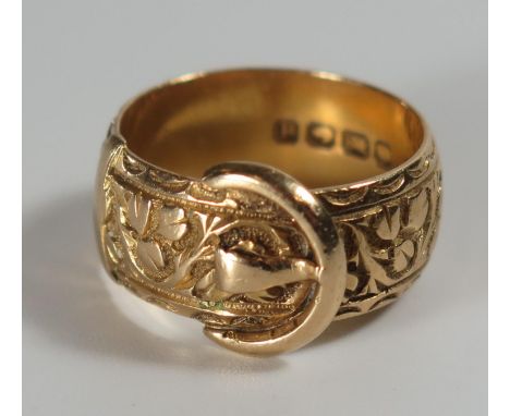 An Heavy Antique 18ct Gold Buckle Ring, 9mm diam. without buckle, Birmingham 1903, S&amp;G, size Q.5, 10.4g 