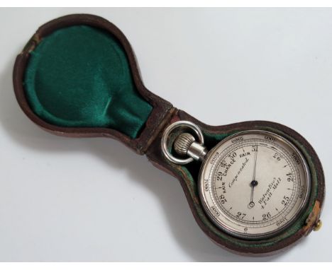 A Watson Bros. Silver Cased Pocked Barometer in hinged leather case (not hallmarked) 
