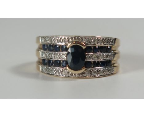 A 9ct Gold, Sapphire and Diamond Ring, central stone 6x4mm, size N, 4.7g 