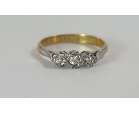 An 18ct Gold and Platinum Three Stone Diamond Illusion Set Ring, 12mm stone setting, size 11, 2.3g 