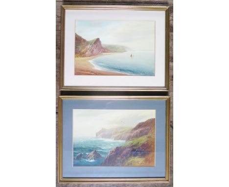 John Shapland 1865 - 1929 R. A, a Pair of Coastal gouache scenes, Signed, 36 x 26cm, F &amp; G 