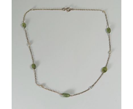 An Antique 16" Gold, Peridot and Pearl Necklace 