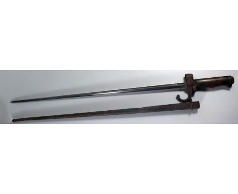 A French 1875 Pattern Quatrefoil Bayonet with scabbard 