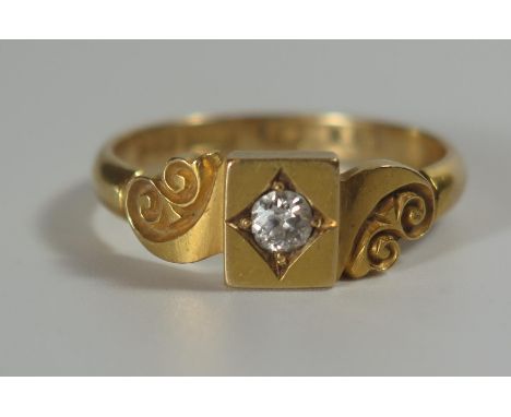 A Victorian 18ct Gold and Diamond Ring, c.4mm diamond, Birmingham 1875, E.V, size Q.5, 4.4g 