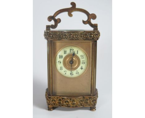 A 19th Century Brass Carriage Clock, 15.5cm high. Running with key 