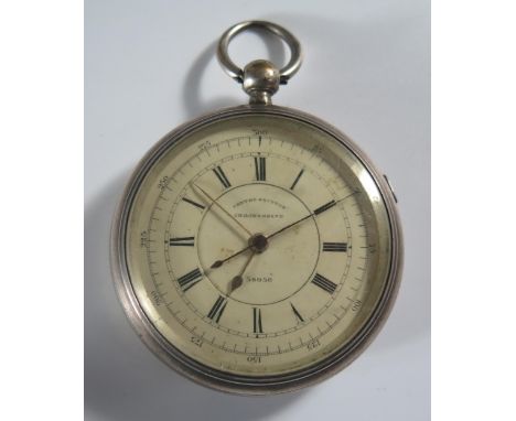 J. Armstrong &amp; Brother Silver Cased Open Dial Key Wound Pocket Centre Seconds Chronograph, 57mm case, Chester 1886. Runni