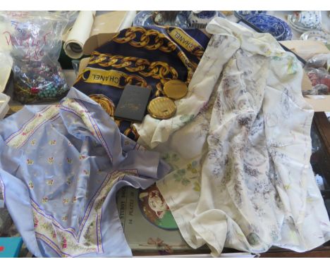 A CHANEL Scarf, Liberty scarf and one other, Stratton compact, Japanese cigarette case, etc. 