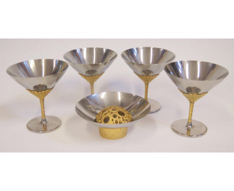 A Set of Four Viners Stuart Devlin Design Martini 'Glasses' and matching flower holder 