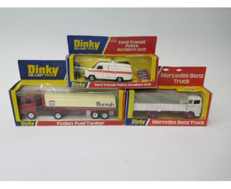 Three Later Dinky Toys Boxed including No. 269 Ford Transit Police Accident Unit, No. 940 Mercedes Benz Truck and No. 950 Fod