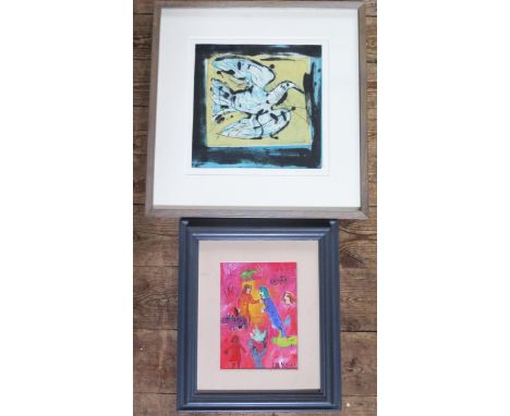 Susan Moxley '05, tinted bird print, pencil signed, image 29cm sq., framed &amp; glazed and Ana Maria Guervara C, 'El Amor Co