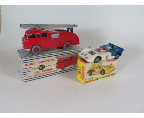 A Dinky Toys 223 McLaren M8A Can Am in White/Met. Blue, Very near mint in V good box with creasing and 955 Fire Engine, good 