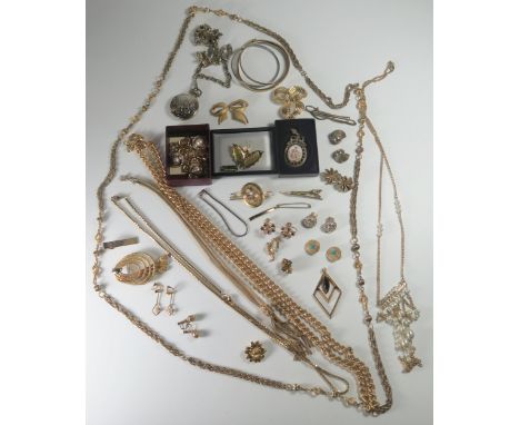 A 12K Gold Front and Pearl Brooch and large selection of gold plated jewellery, etc. 