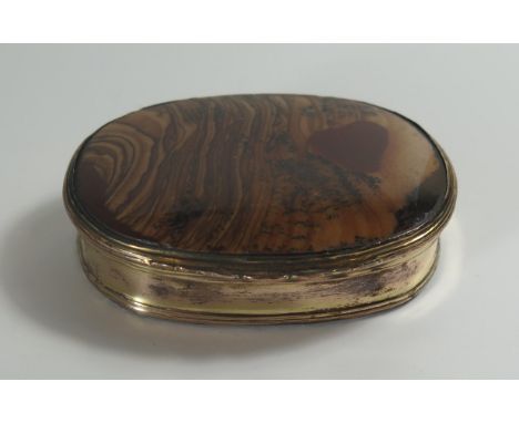 An Early 19th Century Agate Mounted Snuff Box, 72x53mm 