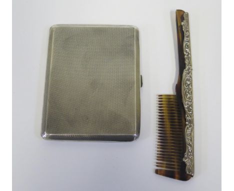 A George VI Silver Cigarette Case with engine turned decoration (Birmingham 1937, J.H.W.) and damaged comb 