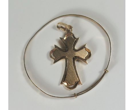 A .585 Gold Cross Pendant (c. 39mm drop, 4.8g) and adjustable christening bangle (1.6g) 