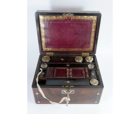 A Victorian Rosewood and Mother of Pearl Inlaid Travelling Box 