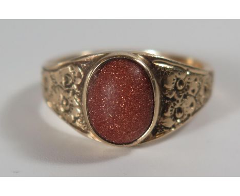 A 9ct Gold and Goldstone Ring, size P, 5.6g 