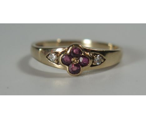 A 9ct Gold, Ruby and Diamond Ring, size R.5, 2.3g 