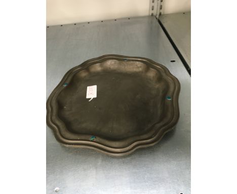 An English Pewter (Liberty & Co.) square pewter dish with enamel decoration (01009), (damge to enamel).