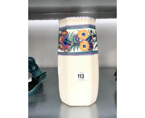 A Poole Pottery CSA octagonal vase decorated in the EE pattern by Marjorie Batt.