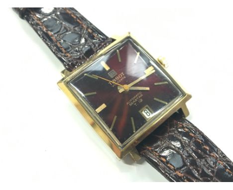 A Gentleman's stainless steel gold plated square faced Tissot Visodate Seastar automatic wrist watch, Model No. T12, Maroon c