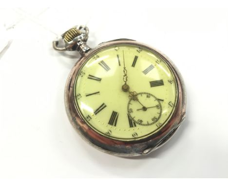A silver cased open faced pocket watch with white enamel and subsidary dials.