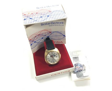 A Gentleman's stainless steel and gold plated cased Certina Biostar electronic wrist watch with champagne dial, baton numeral
