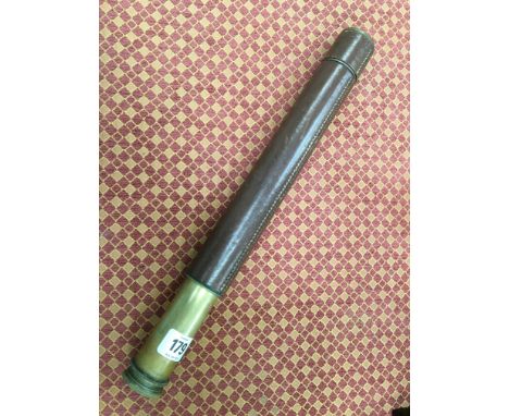 A brass and leather bound two drawer telescope.