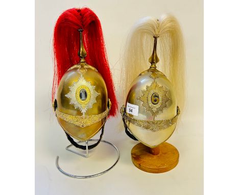 House hold cavalry type reproduction dress helmet and another 6th Dragoon Guards Carabiniers 1871 Pattern Helmet (miniatures)