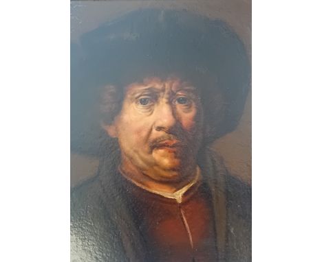 After Rembrandt van RijnHead and shoulders self portrait Oil on panel[43x30cm]