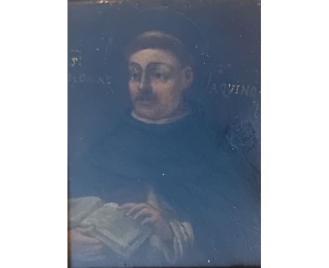 Italian schoolHalf-length portrait of Thomas Aquinas reading the scripturesOil on panel  [11x8cm]