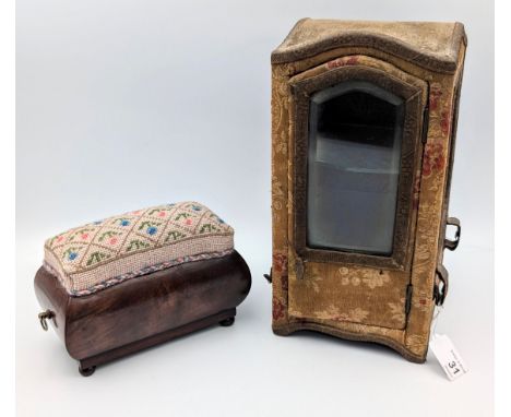 Miniature French sedan chair used as a watch holder or hutch. Three glass windows with an interior glass shelf together with 