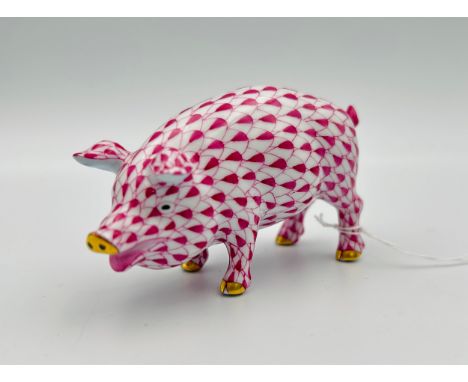 Herend Hungary pink hand painted porcelain pig. 