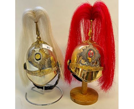 Reproduction 1871 Grenadiers dress helmet and another 1st Dragoon Guards 1871 pattern helmet (miniatures)&nbsp;