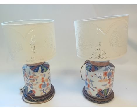 Pair of 20th Century Pastel Rose Vase Table lamps with shades 