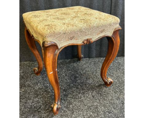 Victorian style stool, raised on carved scroll cabriole legs