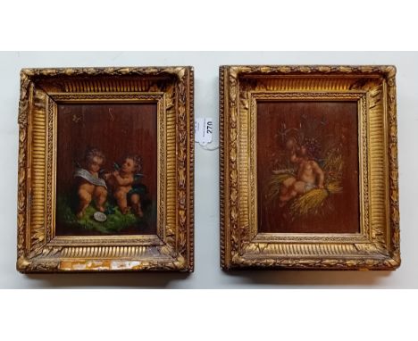 19th Century European SchoolWinged putto emblematic music and another drinking wineOilGilt frame [16x12cm]