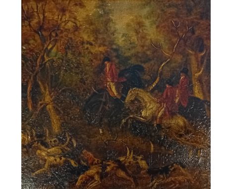 Hunting sceneAntique print/hand embellished[27x27cm]
