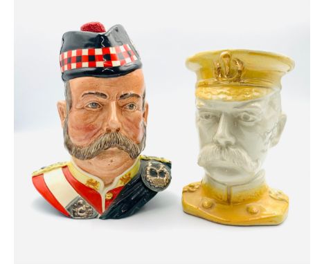 A Royal Doulton whisky bottle modelled as a Scottish soldier, circa 1986, edition of 5000 and a character jug of Kitchener