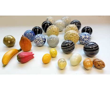 Box of Decorative ceramic and glass carpet balls 
