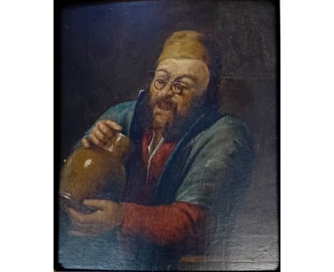 Bavarian SchoolGentleman checking level of wineOil[28x23cm]