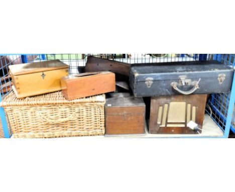 A wicker picnic hamper, together with an Eastern tissue box, leather case, speaker, etc. (1 shelf) 