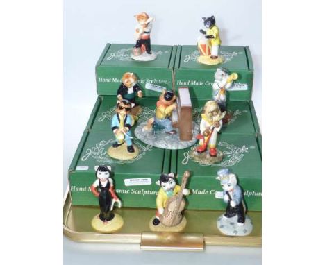 Collection of ten Beswick cat band figures, with eight boxes