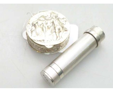 Silver engine-turned lipstick holder and small embossed box (2)