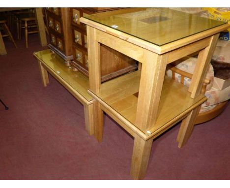 Bespoke light oak rectangular coffee table and pair of matching lamp tables