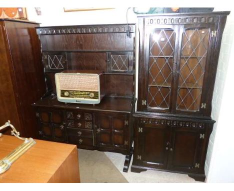 Dark oak shelf back dresser and similar corner cabinet (2)