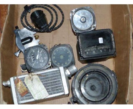 Aircraft instruments including compass, fuel flow gauge, engine speed monitor, etc