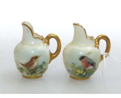 Two Royal Worcester miniature flatback jugs, each signed Powell