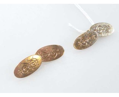 Pair of 10ct gold cufflinks, each monogrammed, approximately 8 grams